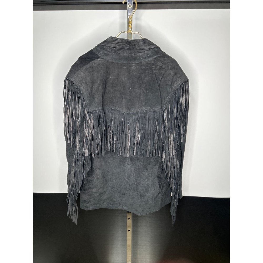 Western Cowgirl Vintage Womens Size Large Fringe Black Suede Jacket 100% Leather - Picture 6 of 11